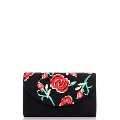 Black faux suede embroidered bag